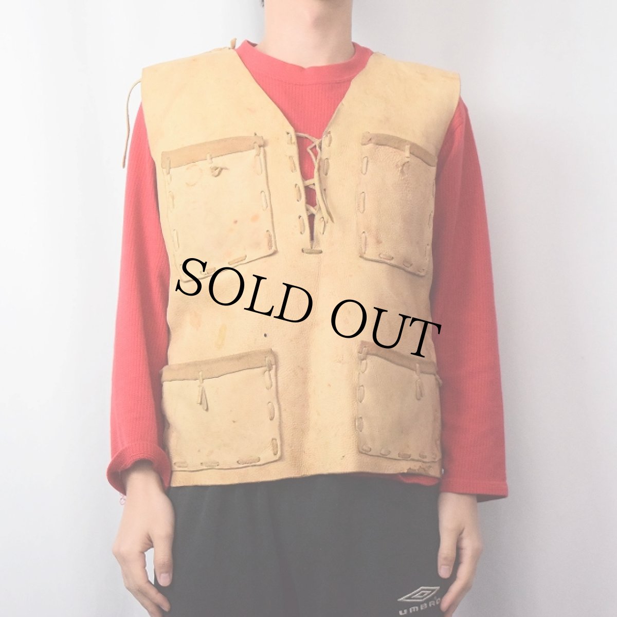 画像5: VINTAGE ハンドメイド レースアップレザーベスト (5)