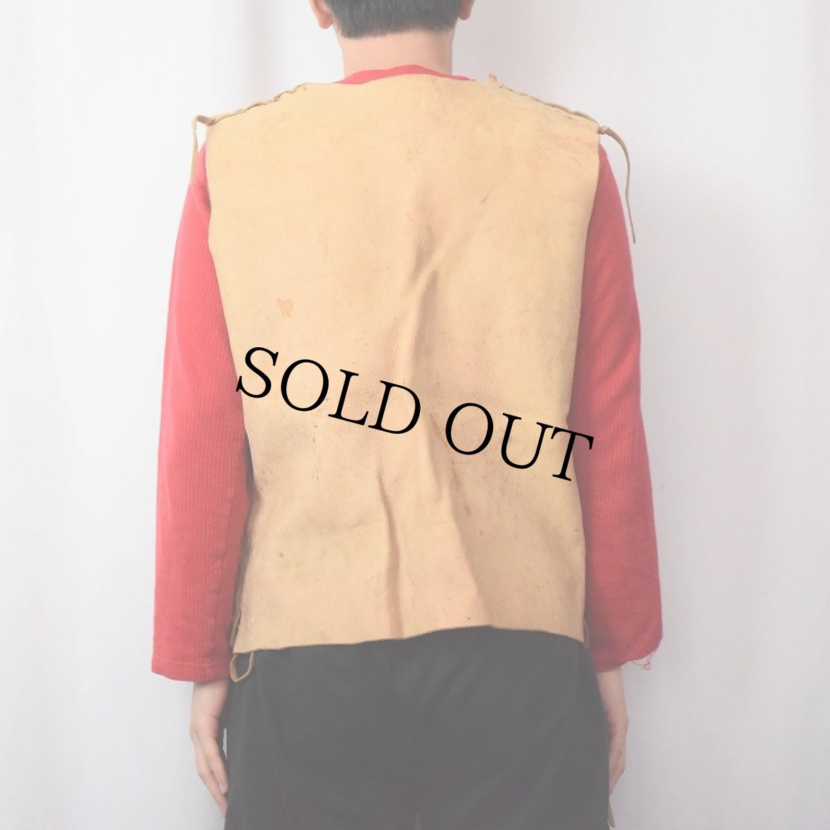 画像6: VINTAGE ハンドメイド レースアップレザーベスト (6)