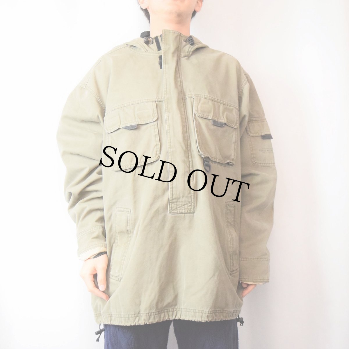 画像2: Eddie Bauer "LEGEND" ハーフジップ コットンプルオーバーフィッシングジャケット L (2)