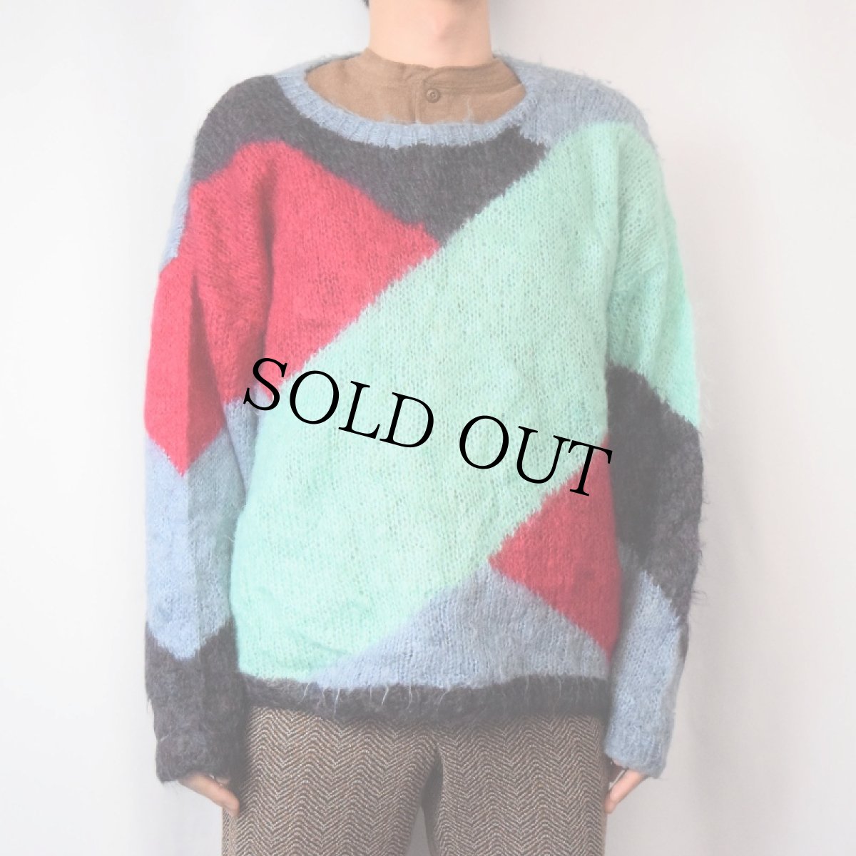 画像2: クレイジーパターン モヘアニットセーター (2)