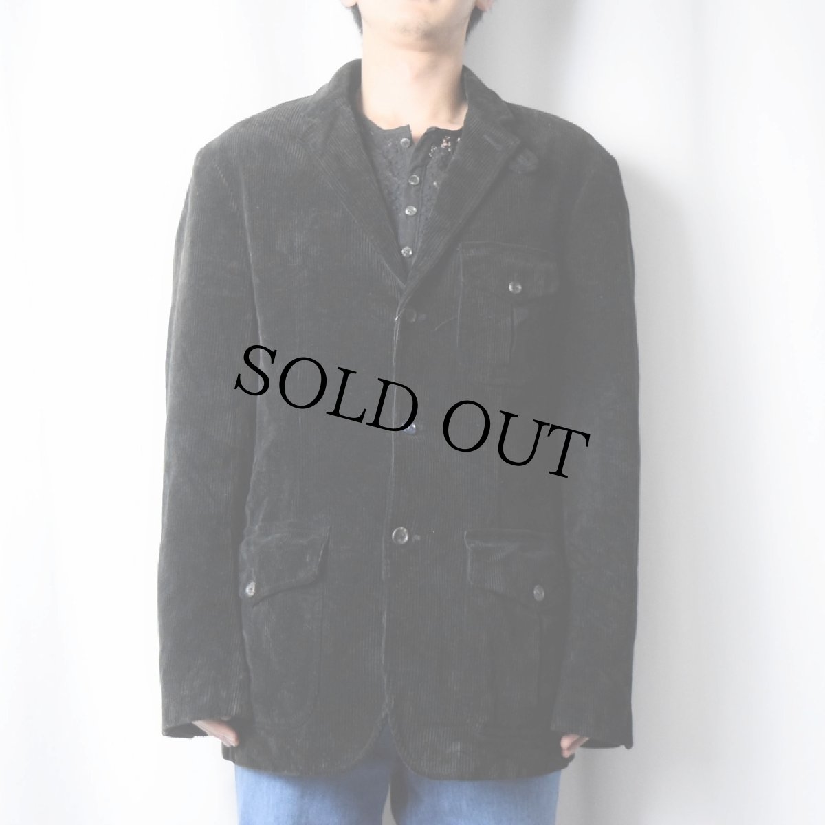 画像2: POLO Ralph Lauren チンスト付き 太畝 コーデュロイテーラードジャケット BLACK L (2)