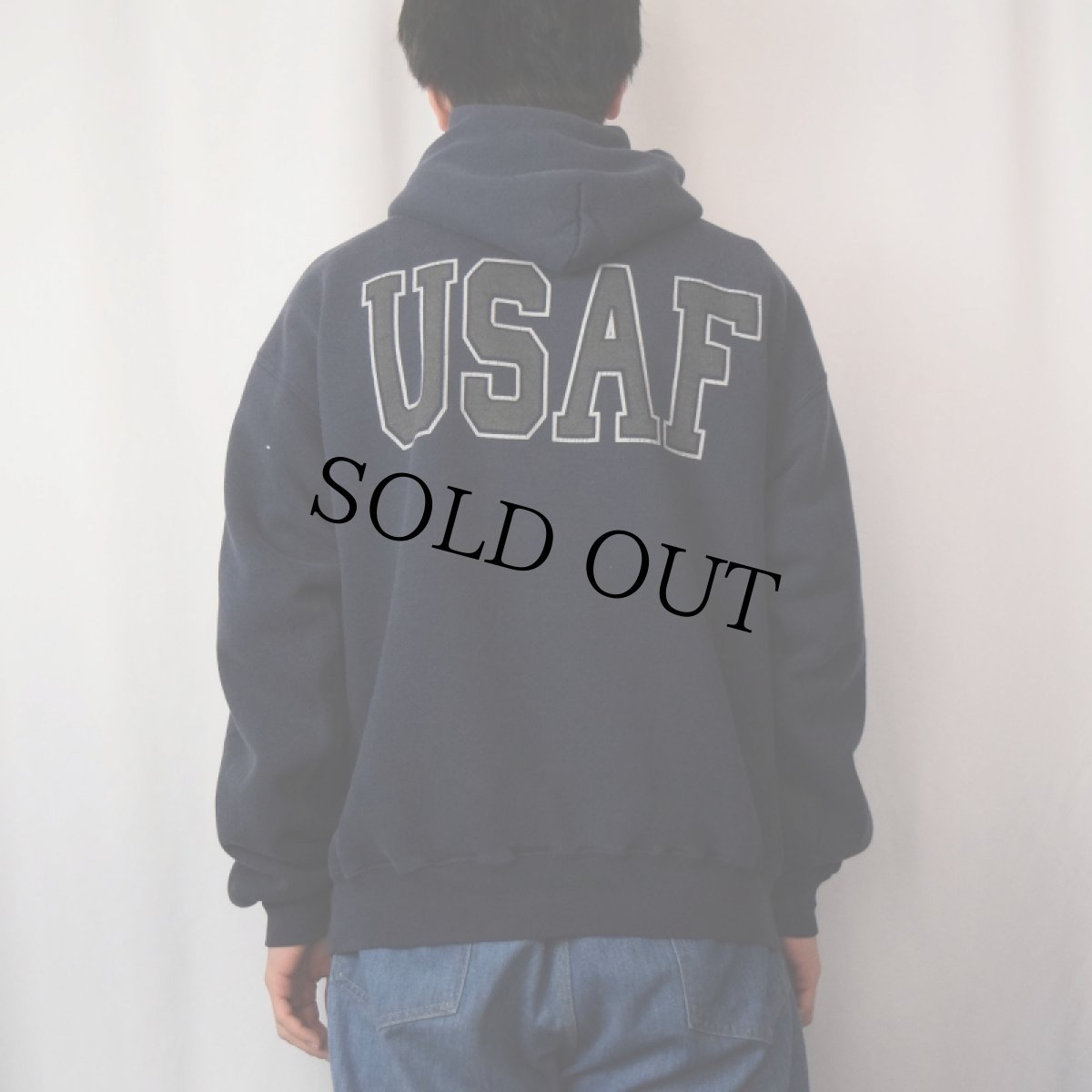 画像4: 90's SOFFE "U.S.AIR FORCE" リフレクタープリントスウェットフーディ MAVY L (4)