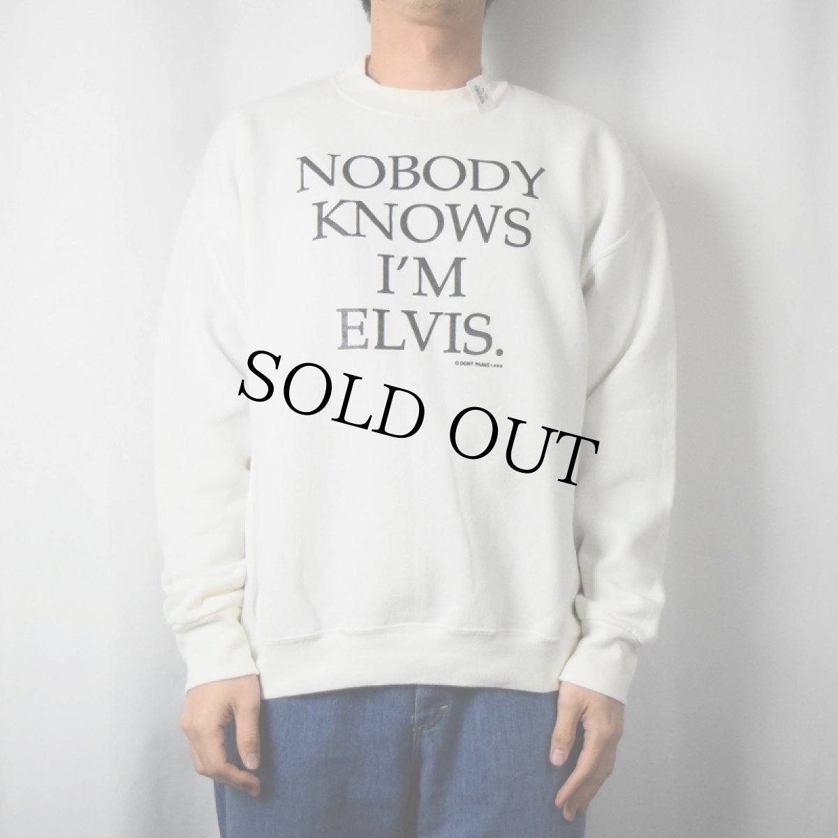 画像2: 90's DON'T PANIC "NOBODY KNOWS I'M ELVIS" プリントスウェット L (2)
