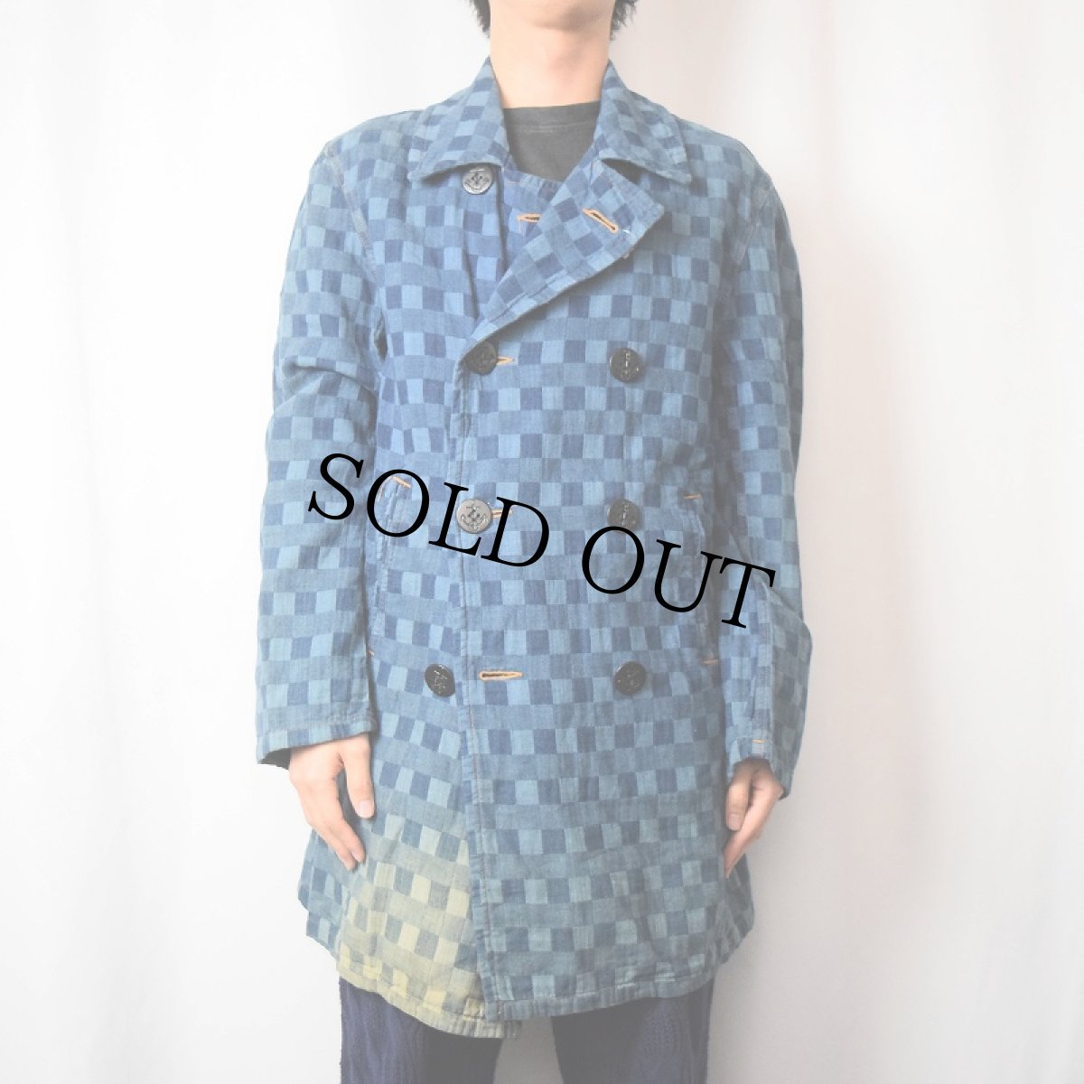 画像2: NEPENTHES. WOGGS JAPAN製 "U.S.NAVY TYPE" ブロックチェック柄 コットン Pコート M (2)