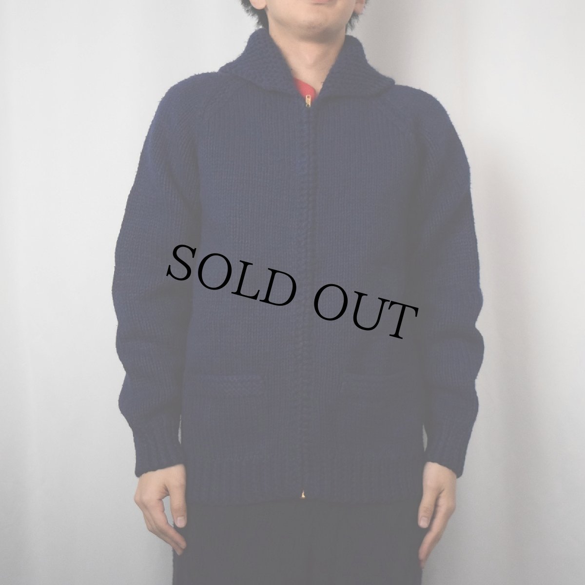 画像2: 60〜70's カウチンニットジャケット NAVY (2)