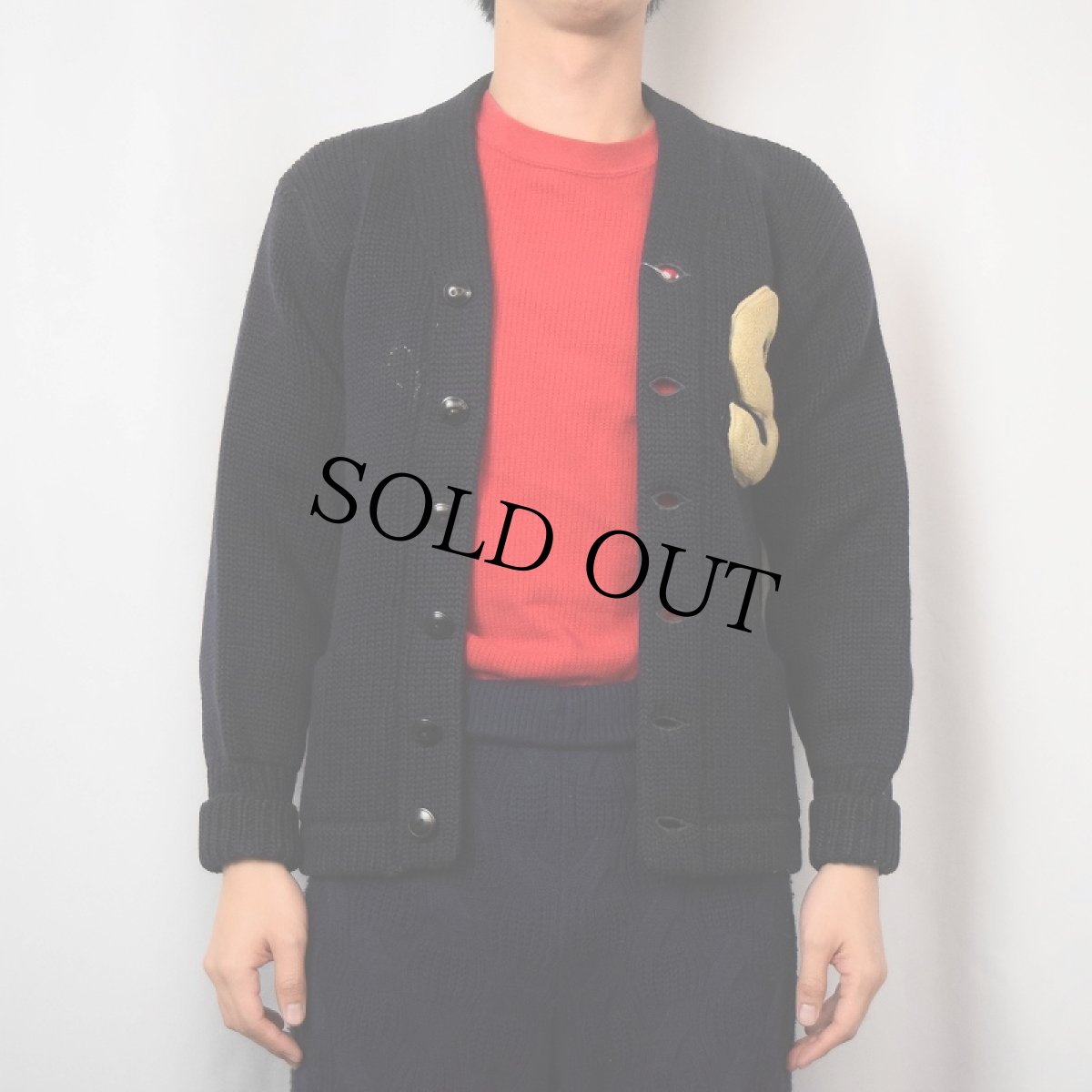 画像2: 40's JAMES W.BRINE レタードニットカーディガン NAVY M (2)