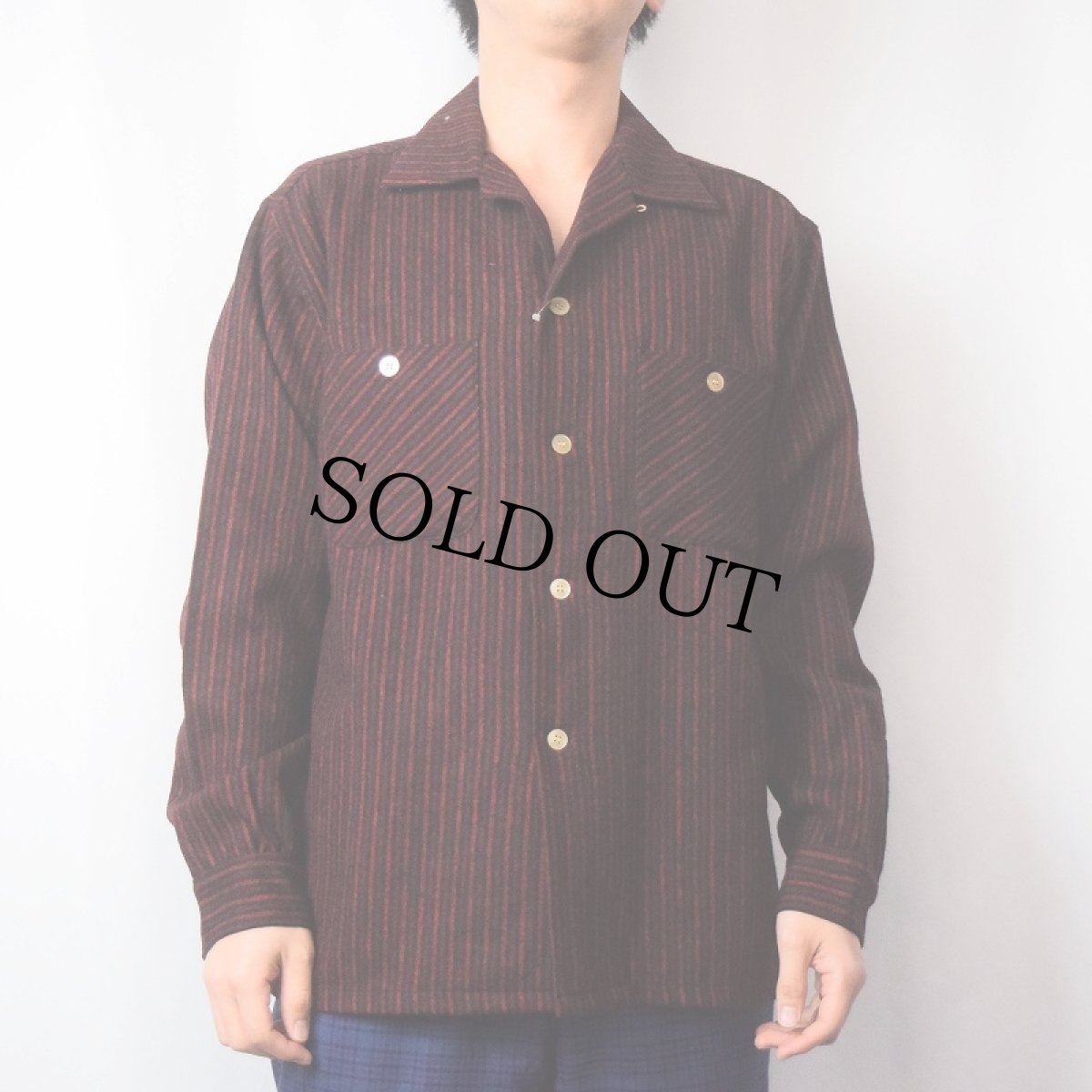 画像2: 50〜60's Woolmaster ストライプ柄 オープンカラーウールシャツ M (2)