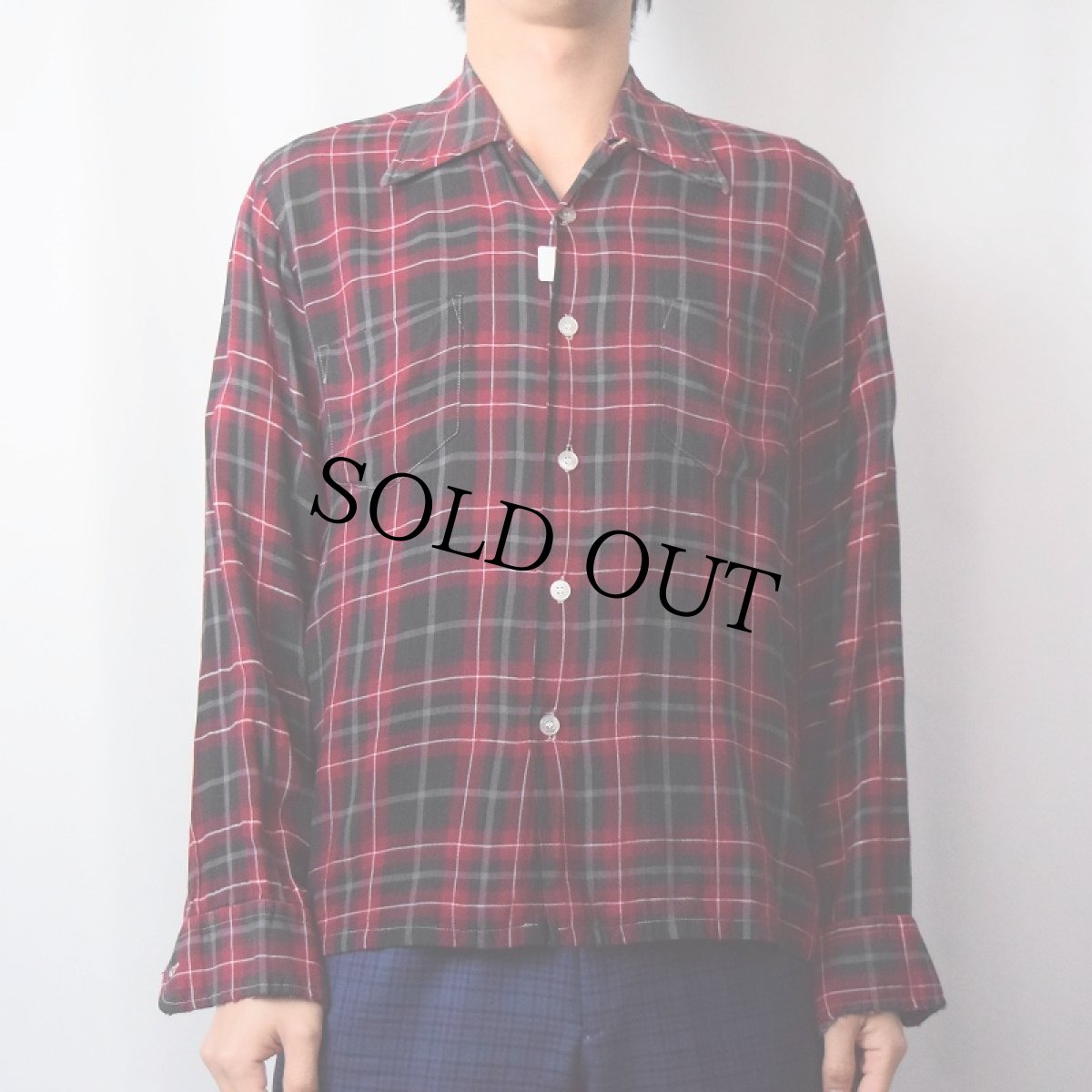 画像2: 60's〜 チェック柄 オープンカラーレーヨンシャツ (2)