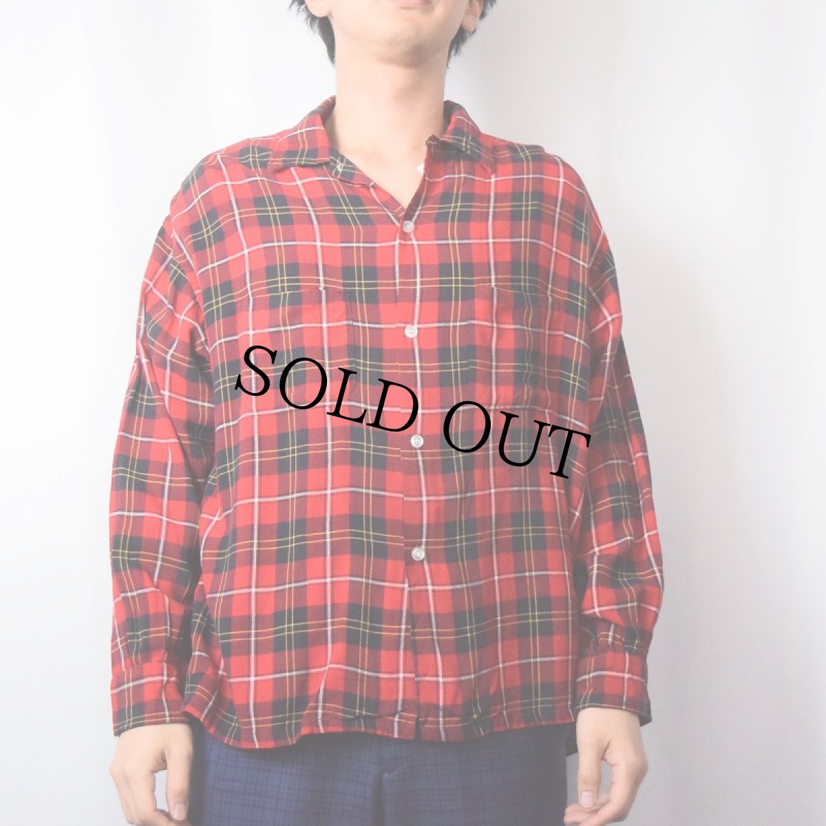 画像2: 60's〜 from the 909 Collection チェック柄 オープンカラーレーヨンシャツ XL (2)