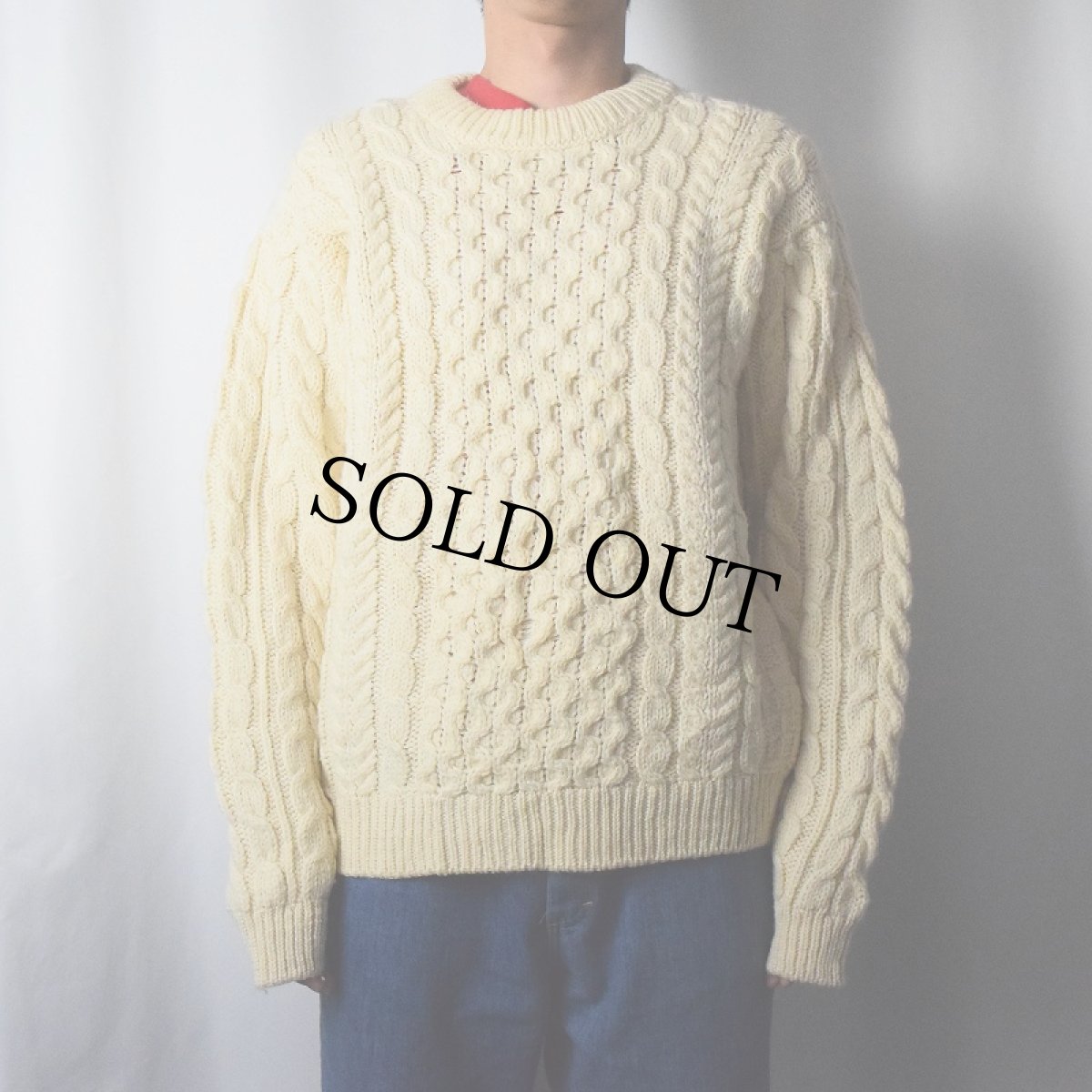 画像2: 【SALE】 90's L.L.Bean IRELAND製 ウールアランニットセーター M (2)