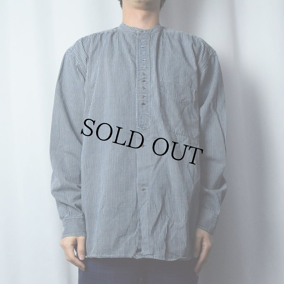 画像2: CIVILIAN ヘリンボーン柄 バンドカラーコットンシャツ M (2)