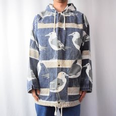 画像2: 90's MICHIGAN RAG CO. USA製 カモメ柄 コットンパーカー NAVY S/M (2)