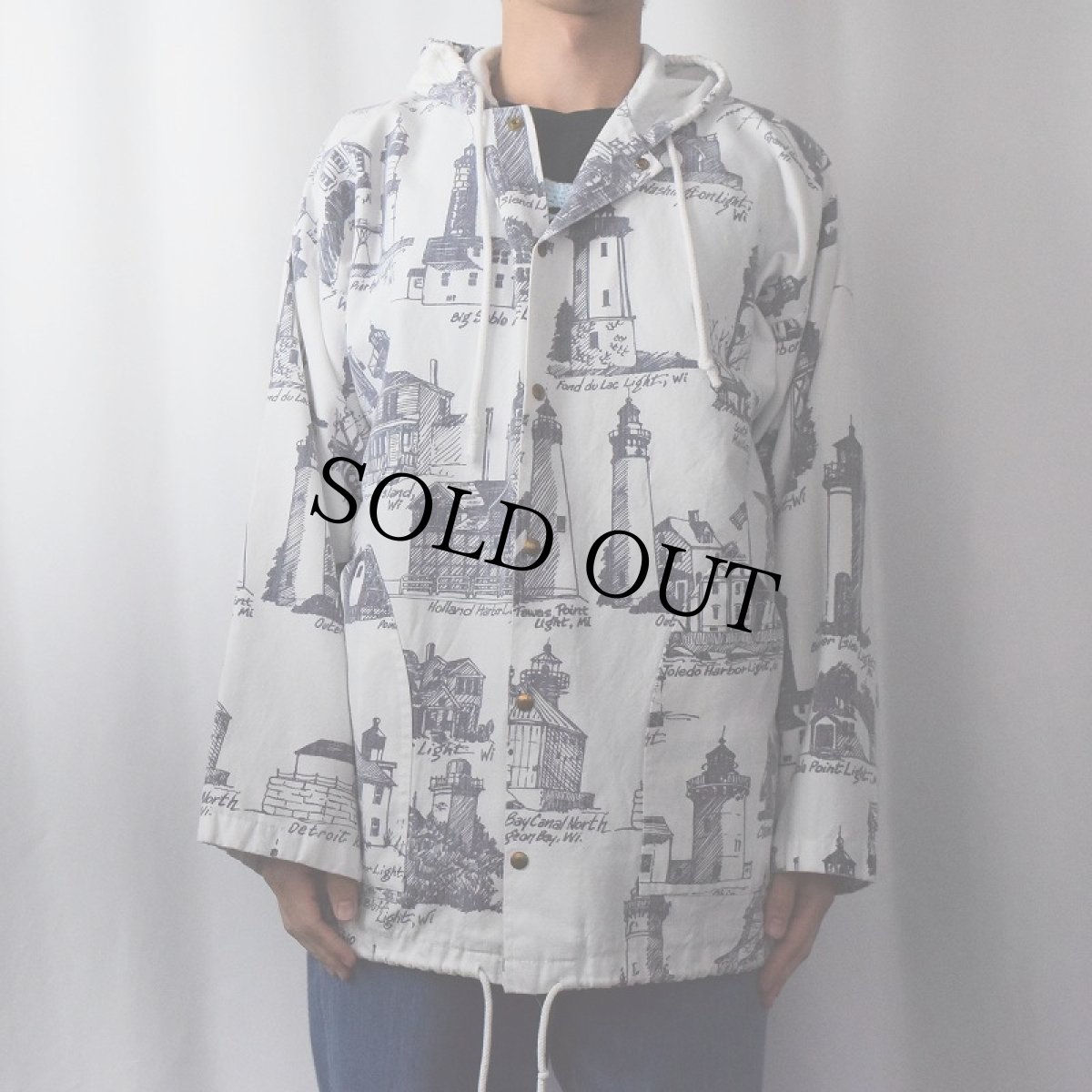 画像2: 80〜90's MICHIGAN RAG CO. USA製 ライトハウス柄 コットンパーカー (2)