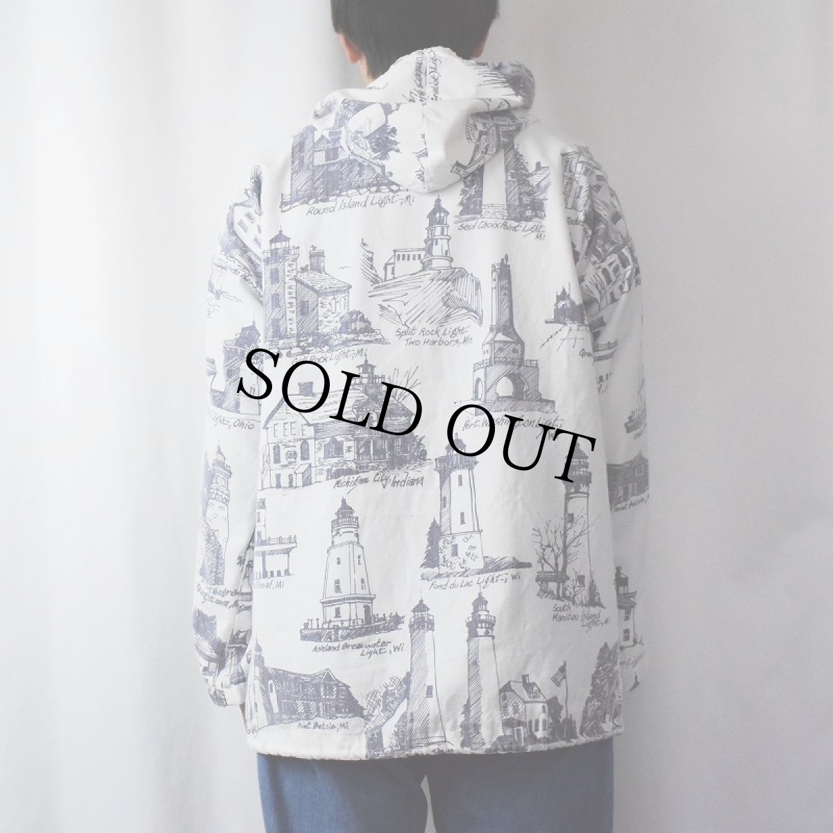 画像3: 80〜90's MICHIGAN RAG CO. USA製 ライトハウス柄 コットンパーカー (3)