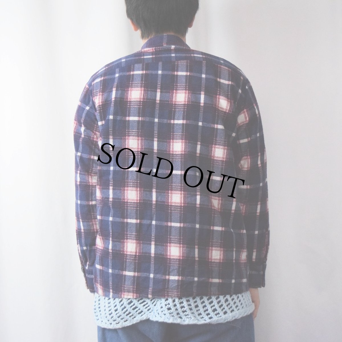 画像3: 70's AHM チェック柄 プリントネルシャツ NAVY M (3)