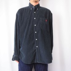 画像2: POLO Ralph Lauren "BIG SHIRT" ロゴ刺繍 ボタンダウン コーデュロイシャツ BLACK L (2)