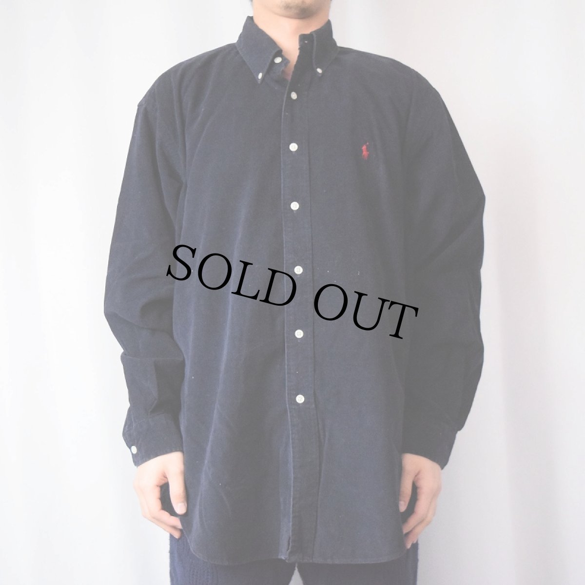 画像2: POLO Ralph Lauren "BLAKE" ロゴ刺繍 ボタンダウン コーデュロイシャツ NAVY M (2)