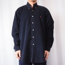 画像2: POLO Ralph Lauren "BLAKE" ロゴ刺繍 ボタンダウン コーデュロイシャツ NAVY M (2)