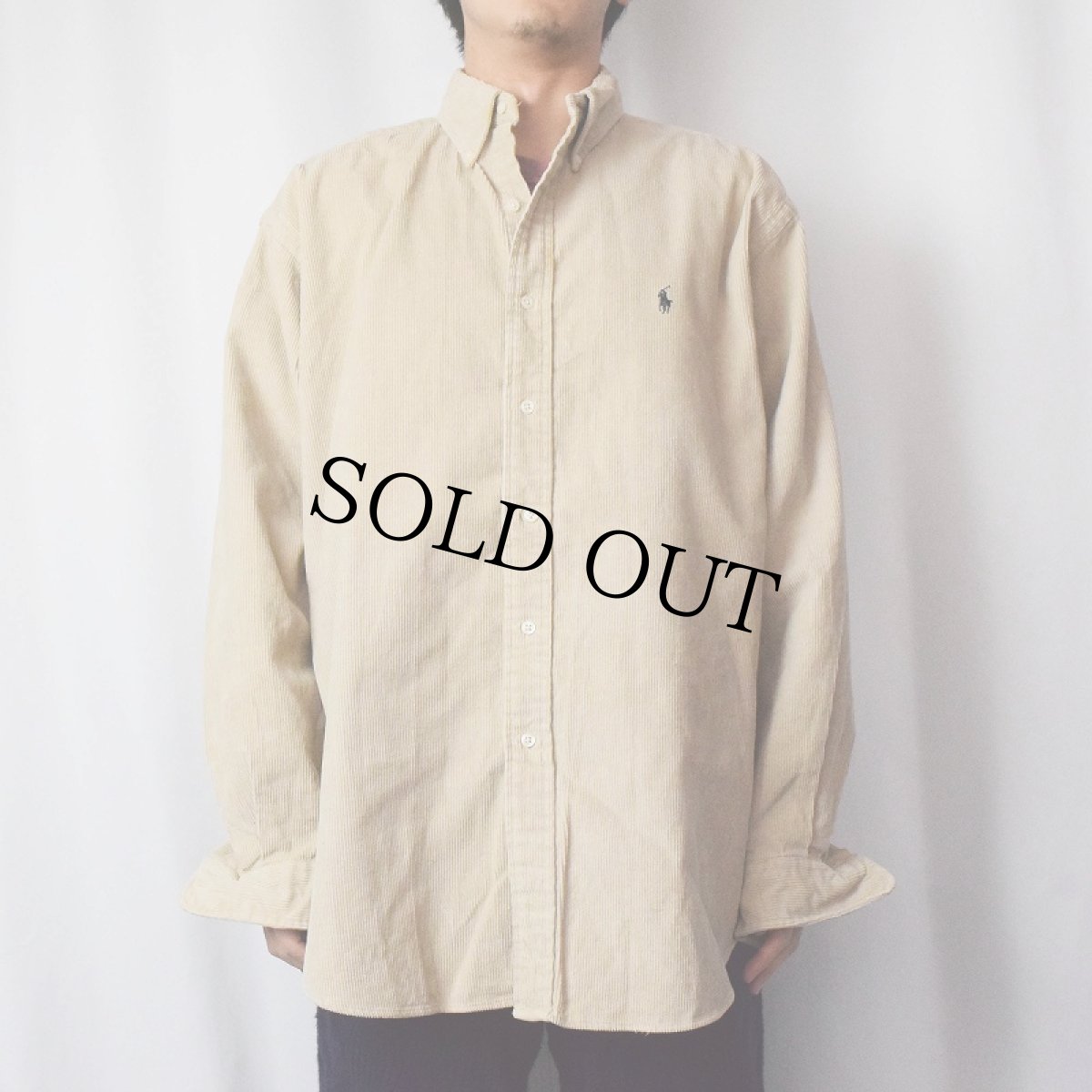 画像2: POLO Ralph Lauren "BLAIRE" ロゴ刺繍 ボタンダウン 太畝コーデュロイシャツ L (2)
