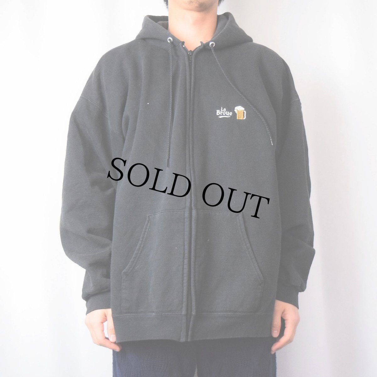 画像2: 90's La Broue ロゴ刺繍 スウェットジップパーカー BLACK XL (2)
