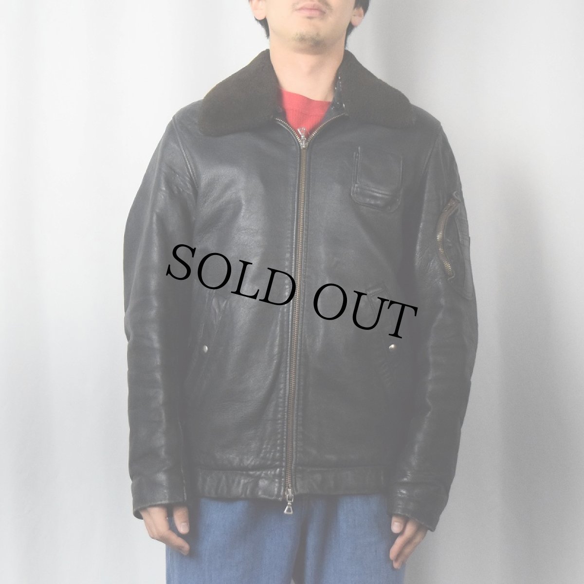 画像2: 70's〜 FRENCH ARMY レザーパイロットジャケット NAVY (2)