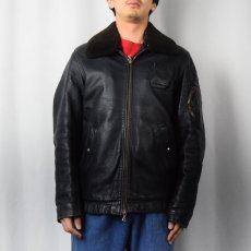 画像2: 70's〜 FRENCH ARMY レザーパイロットジャケット NAVY (2)