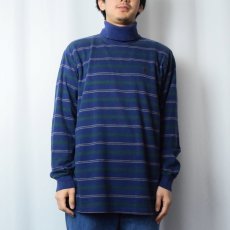 画像2: 90's POLO Ralph Lauren USA製 ボーダー柄 タートルネックロンT MAVY XL (2)