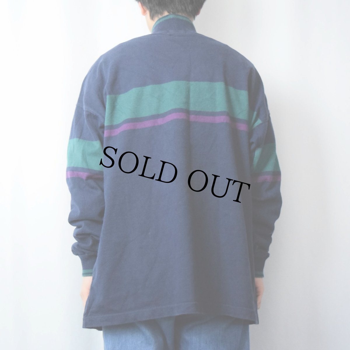 画像3: 80's L.L.Bean USA製 モックネック ヘビーウェイトロンT NAVY XL (3)