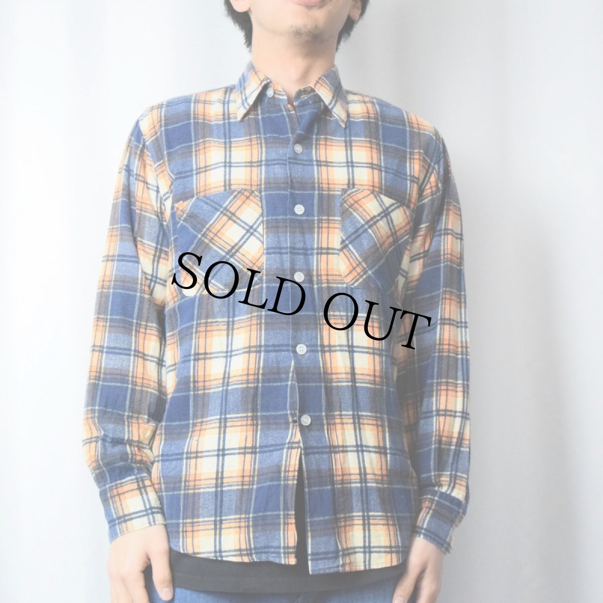 画像2: 80's RUGGED チェック柄 ライトネルシャツ M (2)