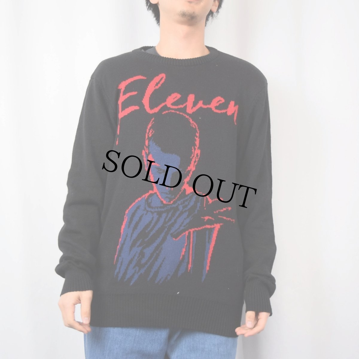 画像2: STRANGER THINGS "Eleven" SFドラマ ジャガードニットセーター BLACK DEADSTOCK L (2)