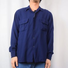 画像2: 50〜60's CREST WOOD オープンカラー レーヨンシャツ NAVY M (2)