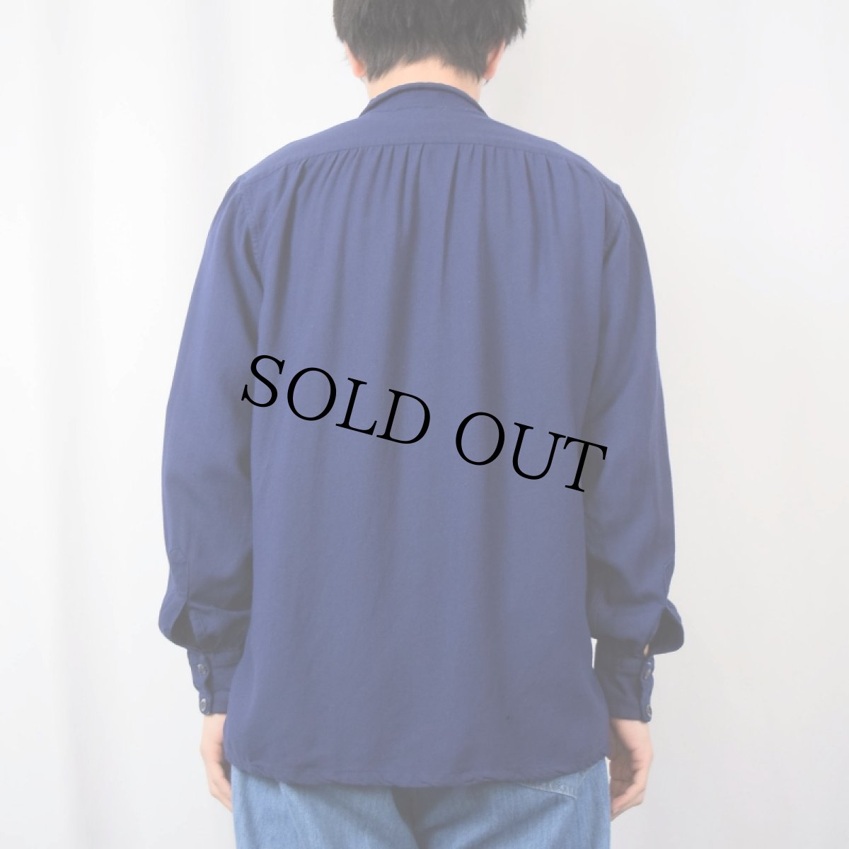 画像3: 50〜60's CREST WOOD オープンカラー レーヨンシャツ NAVY M (3)