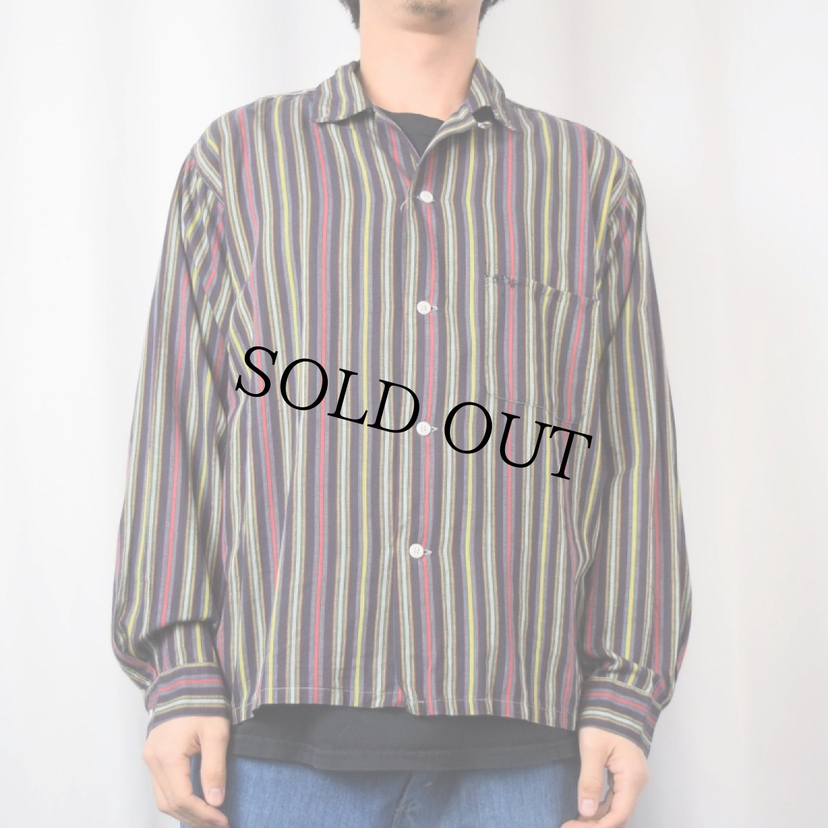 画像2: 60's Fleetline マルチストライプ柄 オープンカラーシャツ L (2)