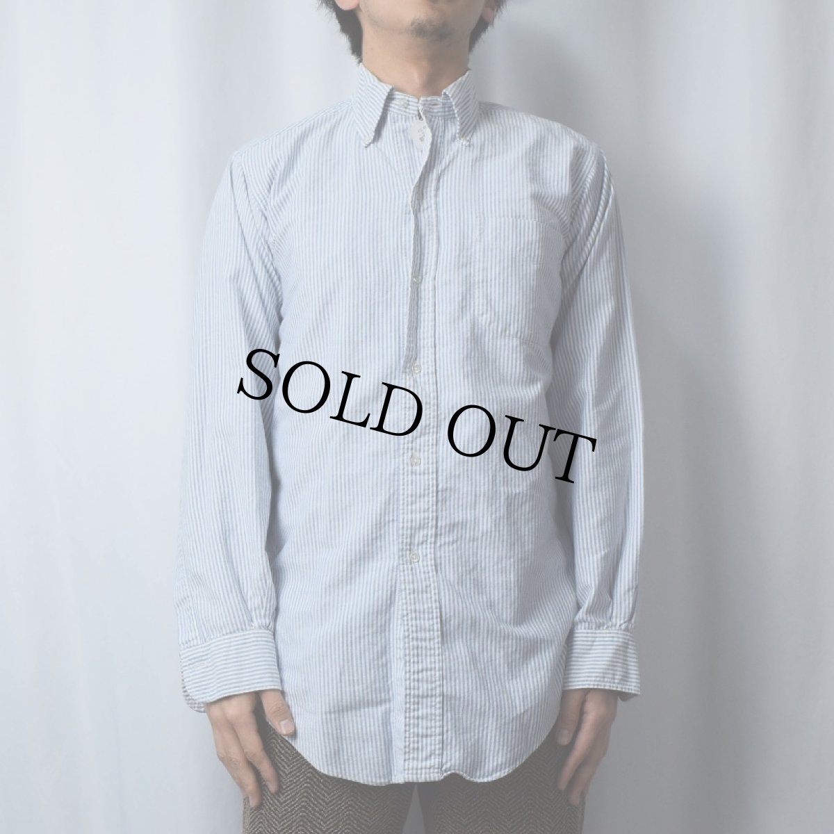 画像2: 70’s Brooks Brothers 6ボタン キャンディストライプ柄 コットンボタンダウンシャツ SIZE15 1/2-3 (2)