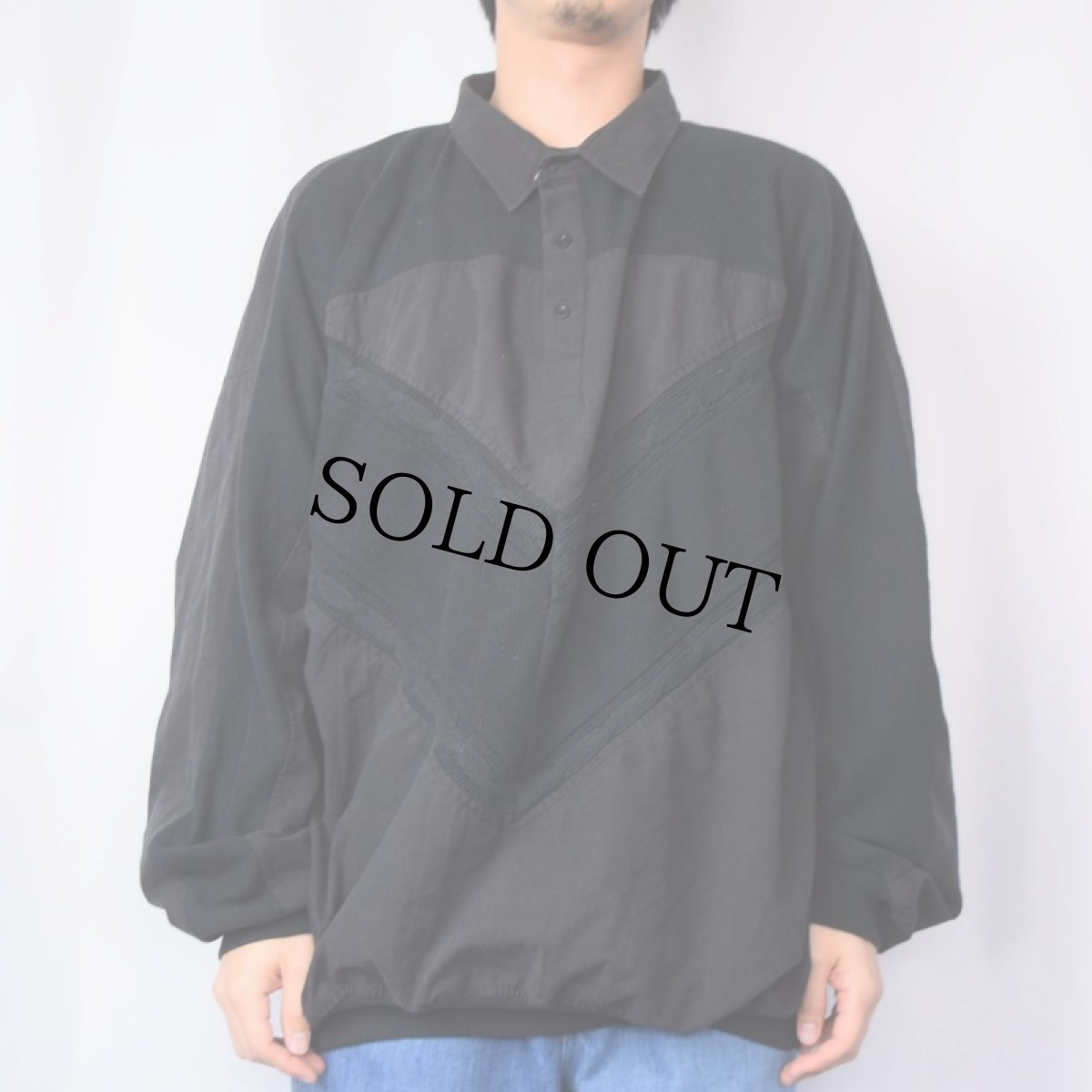 画像2: 切り替えデザイン プルオーバーシャツ BLACK (2)