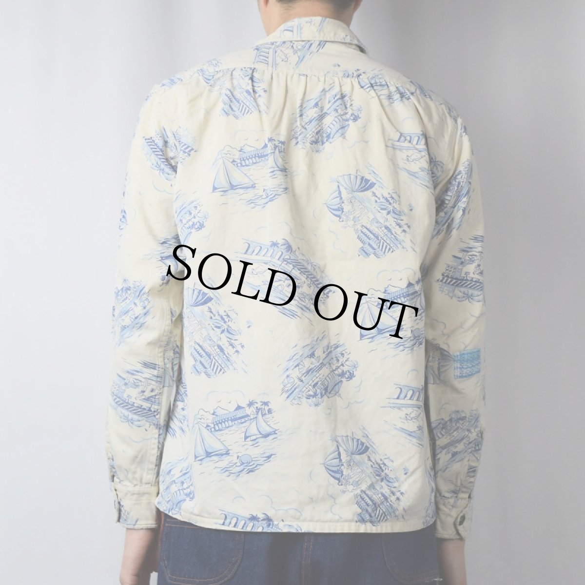 画像3: 40〜50's オールオーバーパターン コットン 長袖ハワイアンシャツ (3)