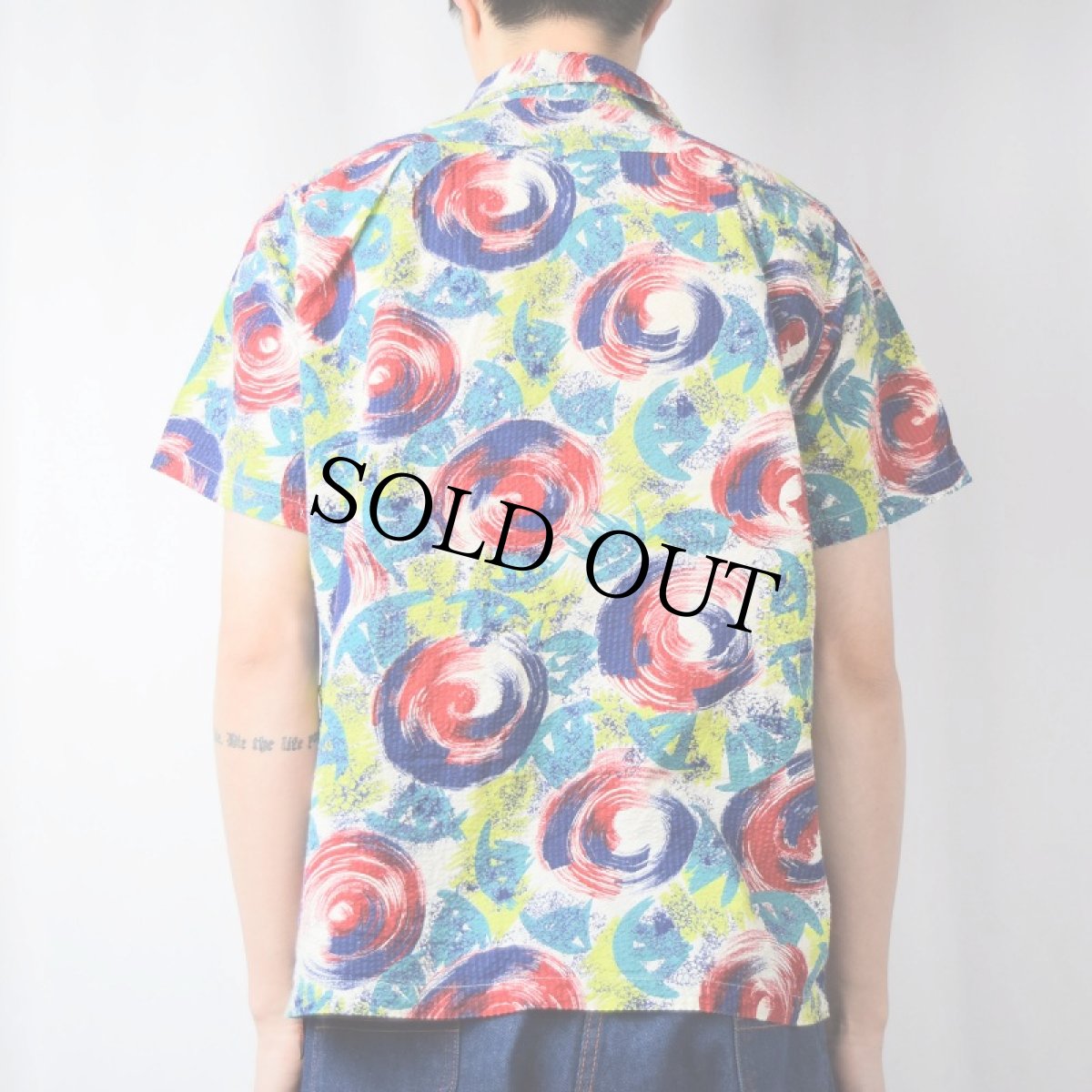 画像3: 50's PENNEY'S 総柄 シアサッカーオープンカラーシャツ M (3)