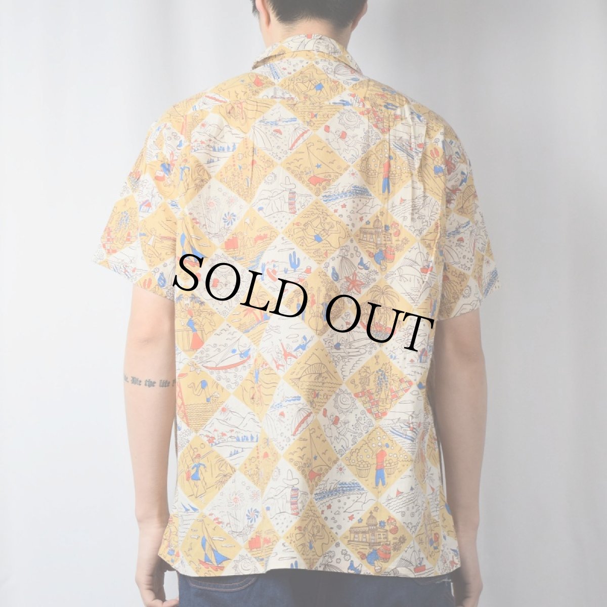 画像3: 50's Pilgrim 総柄コットンオープンカラーシャツ L (3)