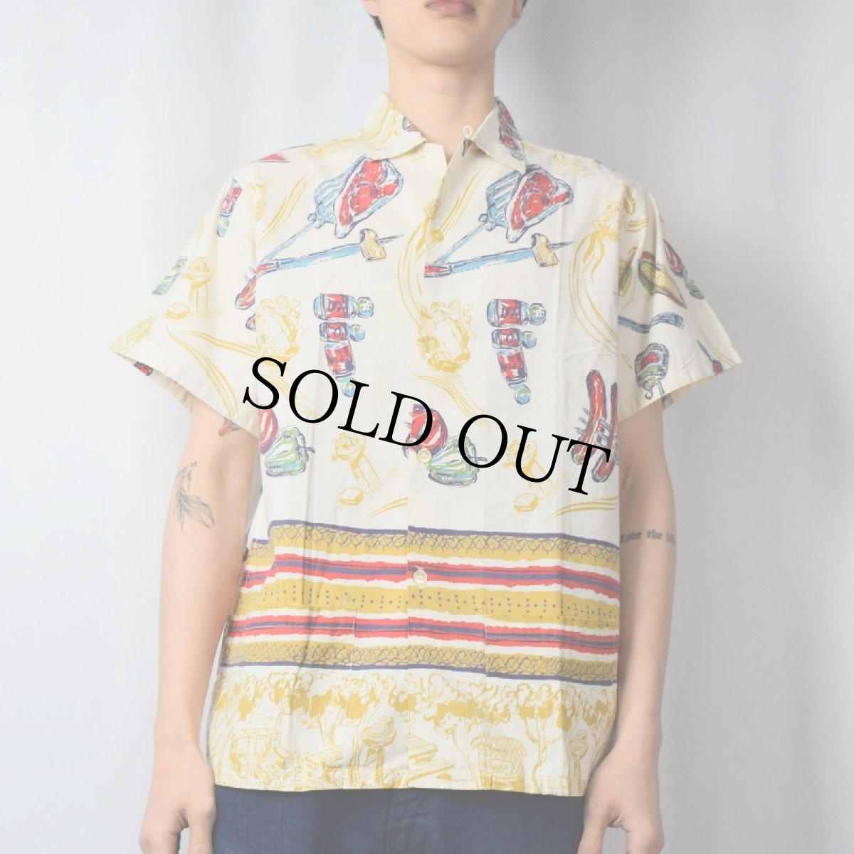 画像2: 50〜60's The Barbecuer "BBQ" コットンオープンカラーシャツ M (2)