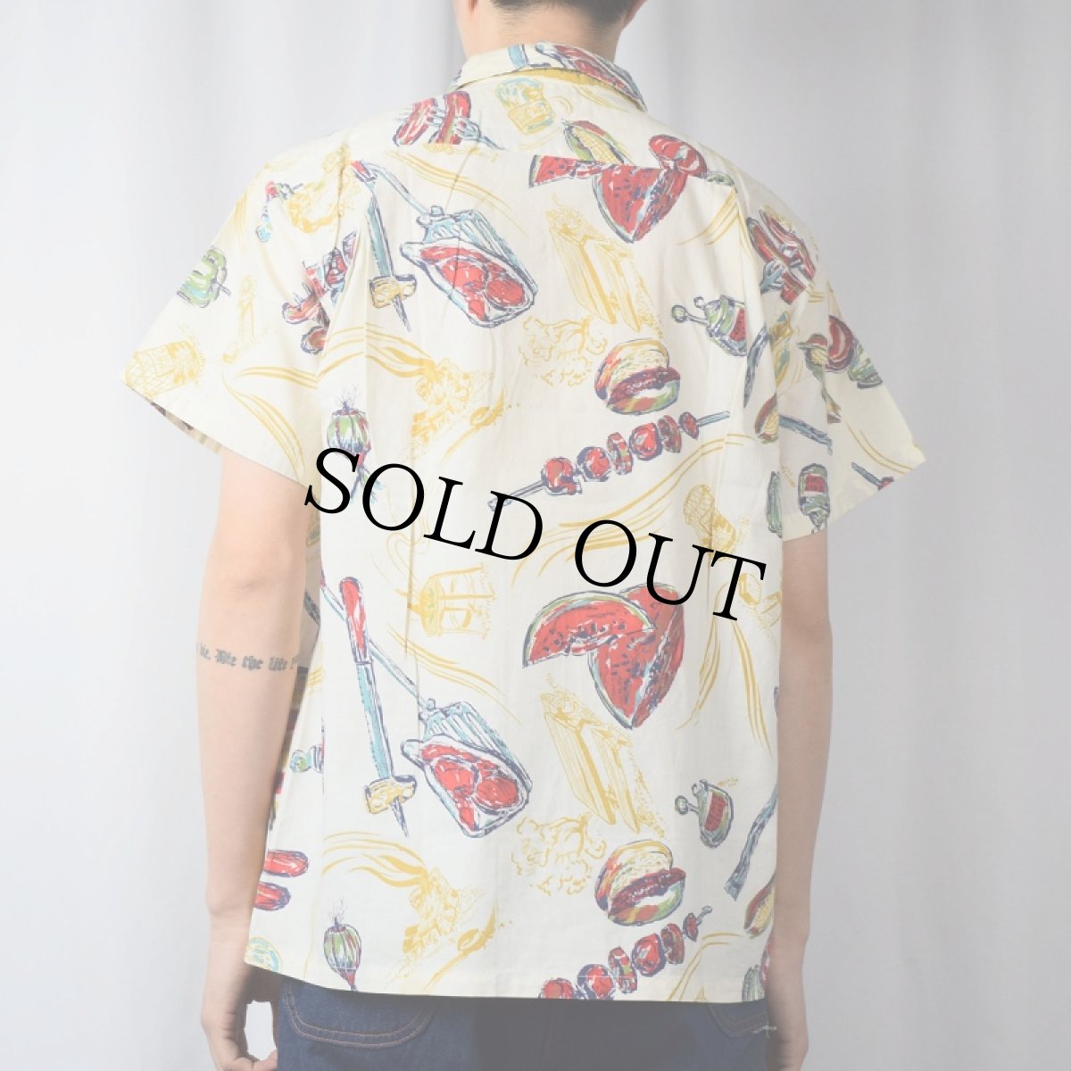 画像3: 50〜60's The Barbecuer "BBQ" コットンオープンカラーシャツ M (3)