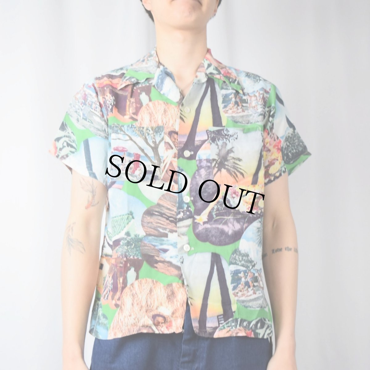 画像2: 50's MOHAWK ピクチャーパターン レーヨンハワイアンシャツ M (2)