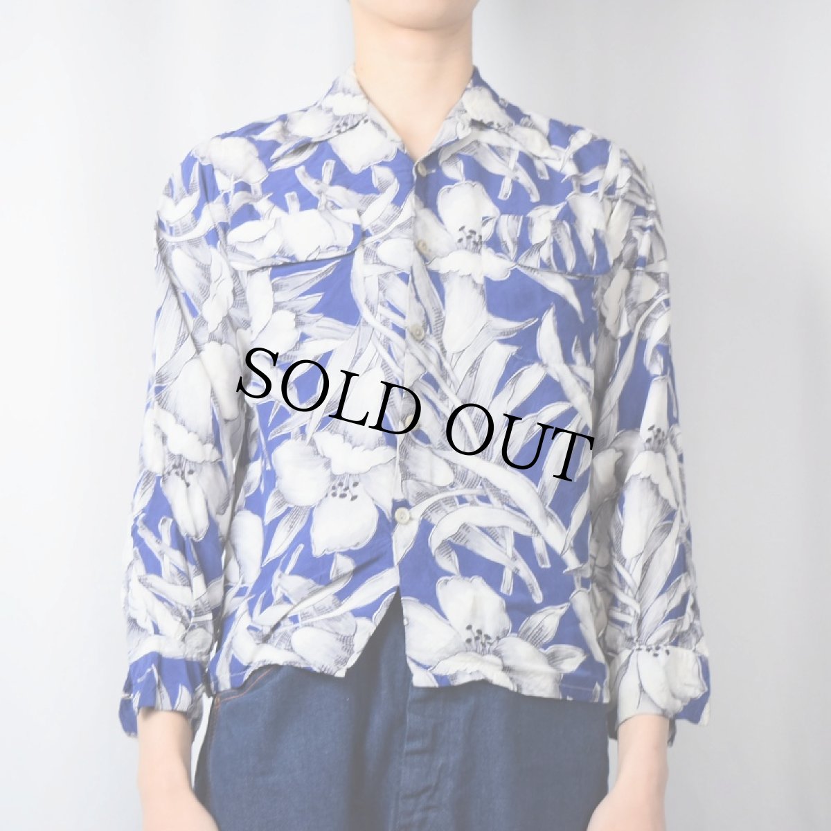 画像2: 50's Pilgrim 花柄 レーヨン長袖ハワイアンシャツ S (2)