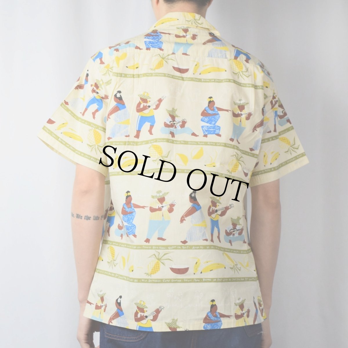 画像3: 50's ANDRADE 古銭ボタン ロコダンサー柄 コットンハワイアンシャツ (3)