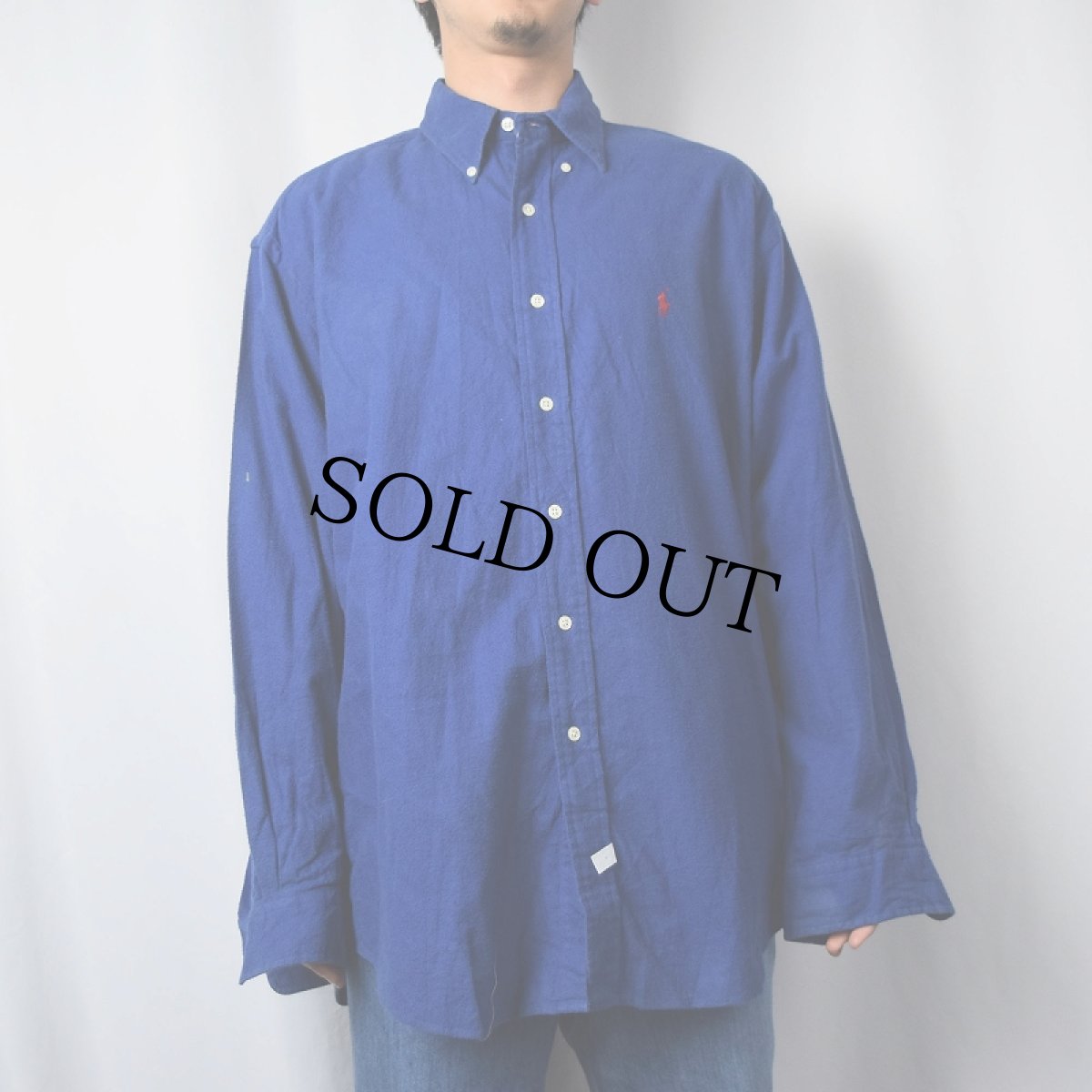 画像2: 90's POLO Ralph Lauren ロゴ刺繍 シャモアクロスボタンダウンシャツ L (2)