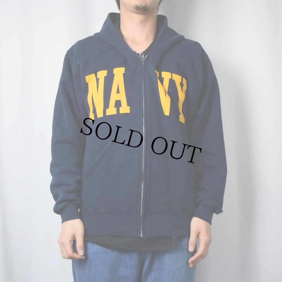 画像2: SOFFE "NAVY" プリントスウェットジップパーカー NAVY M (2)