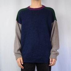 画像2: 90's IVY CLUB CLASSICS 前V クレイジーパターン リネン×コットン ニットセーター XL (2)