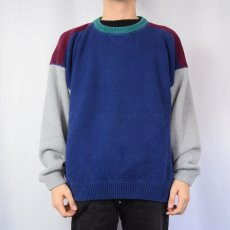 画像2: 80〜90's Eddie Bauer 前V クレイジーパターン コットンニットセーター XL (2)