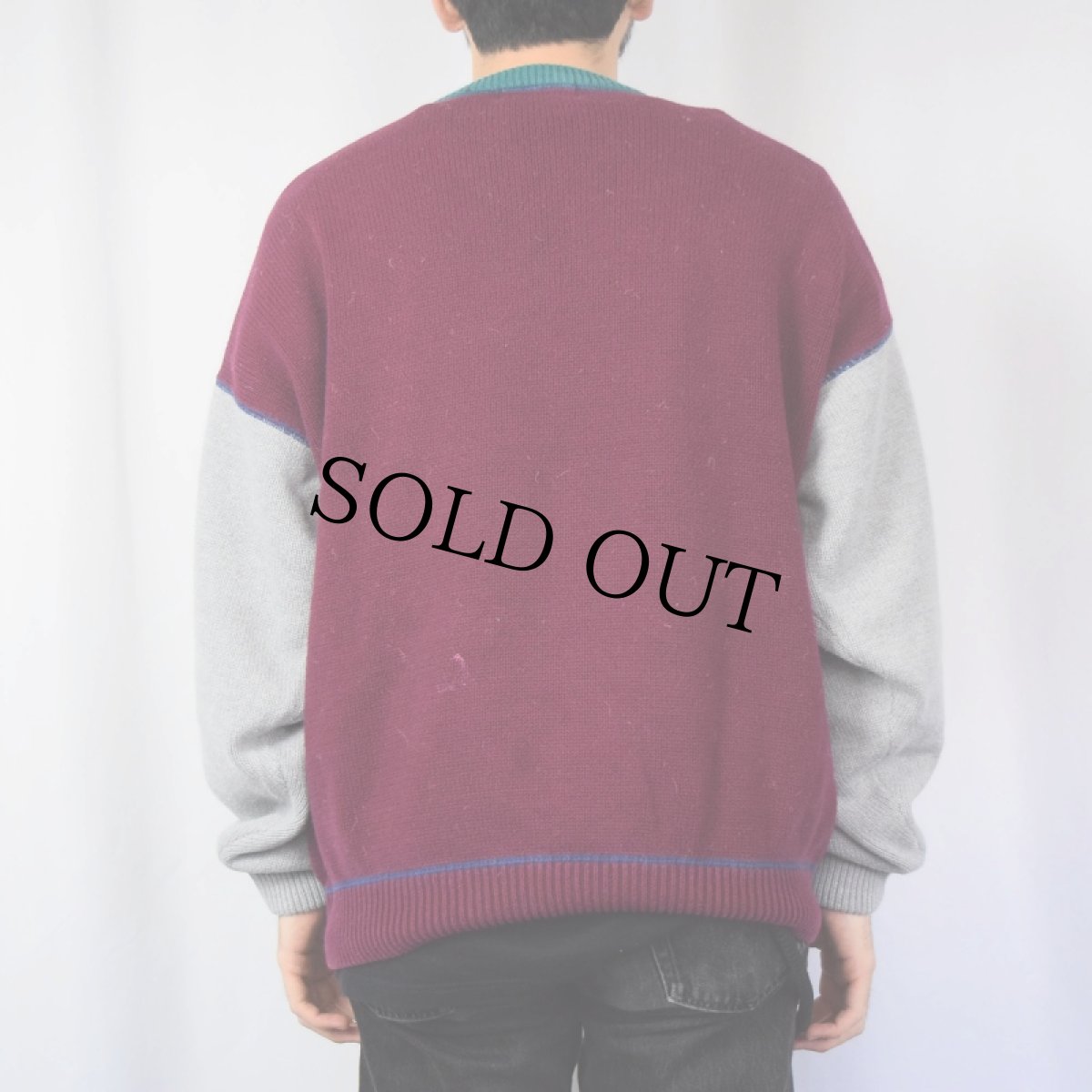 画像3: 80〜90's Eddie Bauer 前V クレイジーパターン コットンニットセーター XL (3)