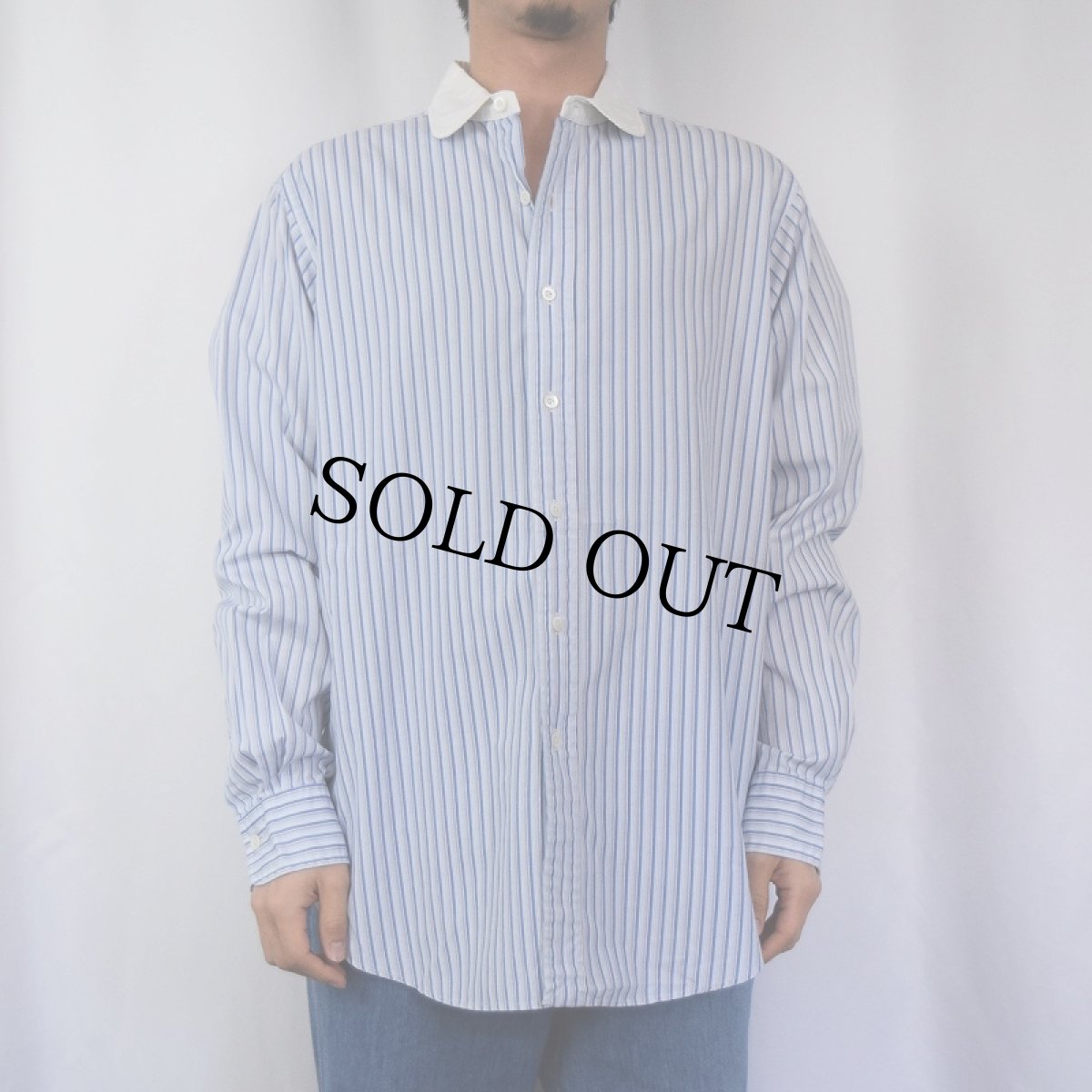 画像2: POLO Ralph Lauren 丸襟 ストライプ柄 コットンシャツ M (2)