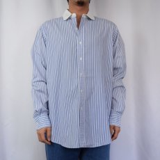 画像2: POLO Ralph Lauren 丸襟 ストライプ柄 コットンシャツ M (2)